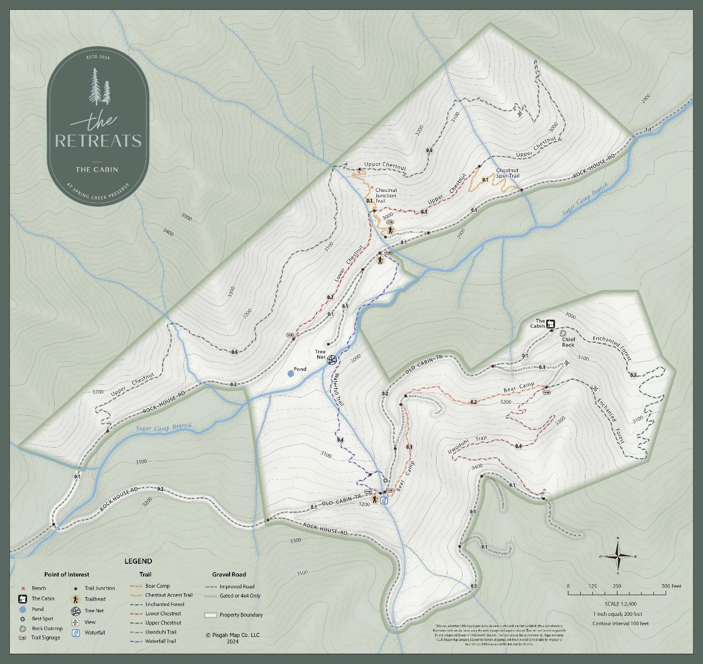 Trail Map illustrating the hiking trails at The Retreats at Spring Creek Preserve.