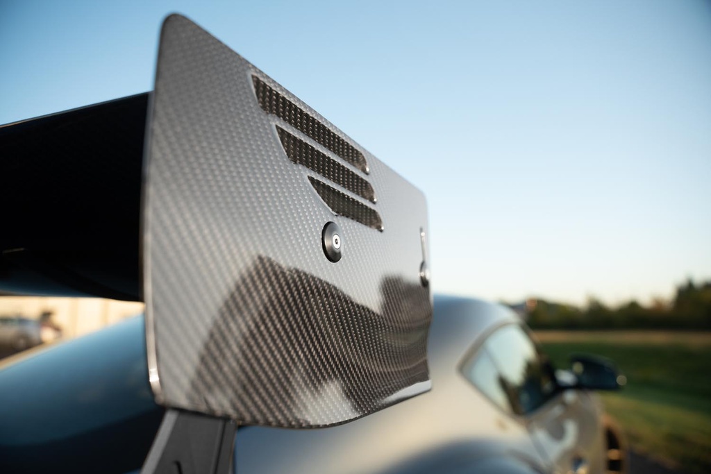 Close-up of vented endplates on a rear wing of an MK5 Toyota Supra