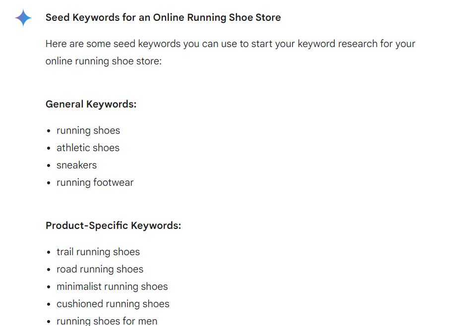 Gemini: seed keywords for online running shoe store