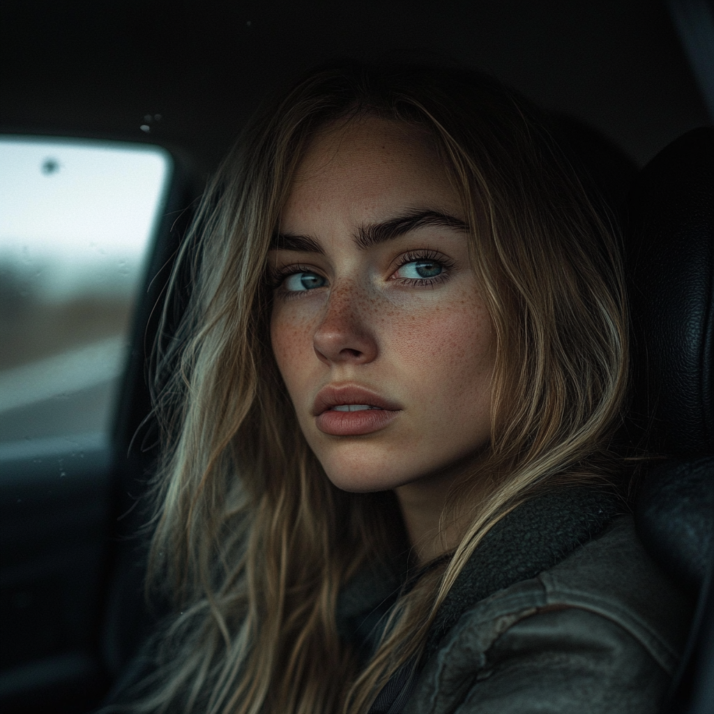 A serious woman in a car | Source: Midjourney