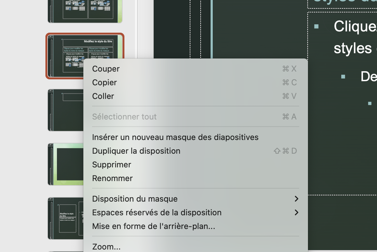Boîte contextuelle du mode masque des diapositives dans PowerPoint