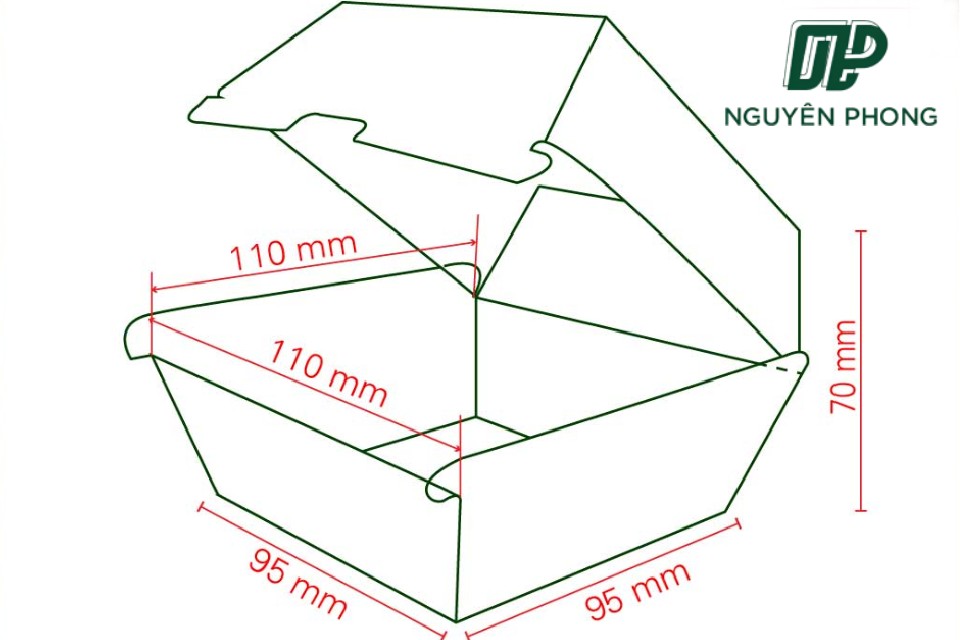 Kích thước hộp giấy đựng bánh hamburger