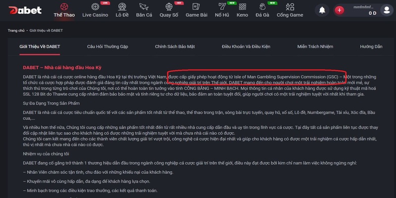 DABET đã có giấy phép của Isle of Man Gambling Supervision Commission