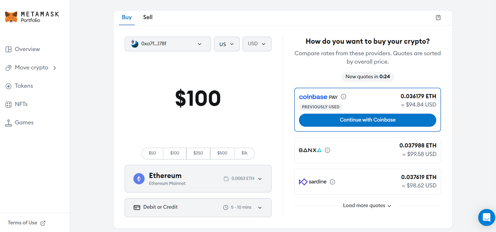 metamask wallet dashboard