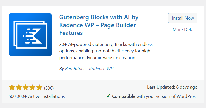a screenshot of gutenberg blocks plugin