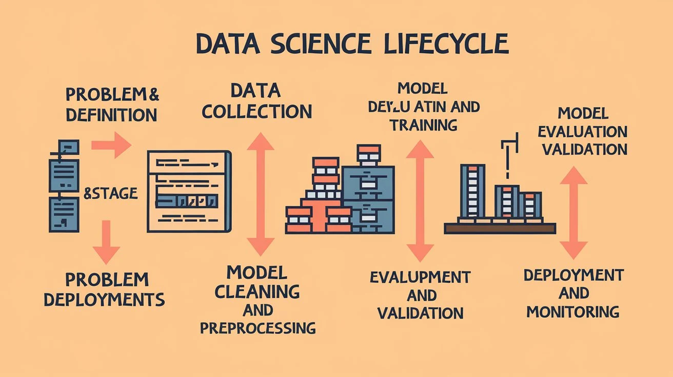 Design a flowchart depicting the data science lifecycle from problem definition to deployment.