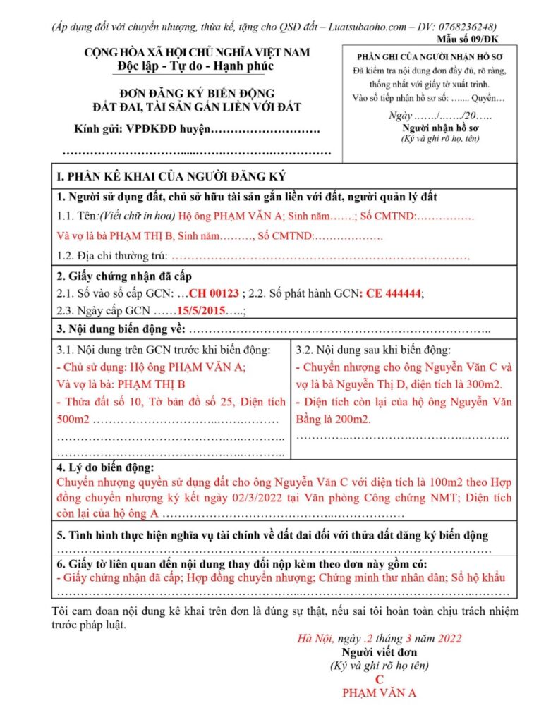 Chuyển nhượng đất Bảo Lộc - Mẫu đơn chuyển nhượng đất