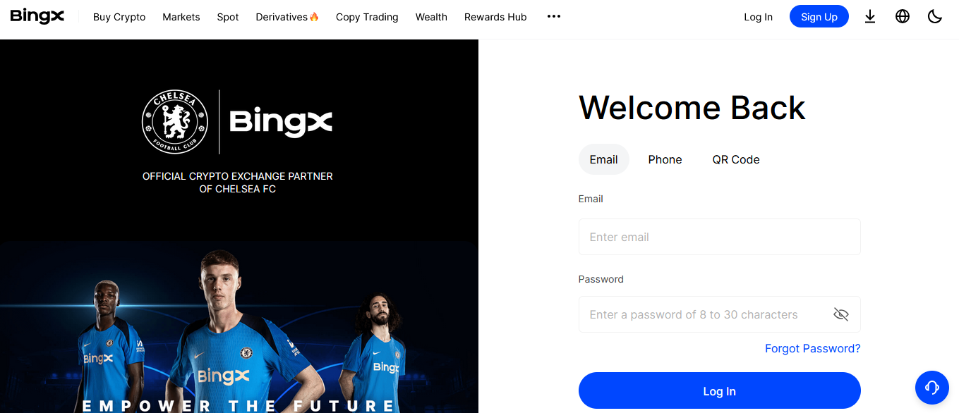 BingX login page