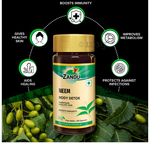 Buy Ayurvedic Neem Tablets for Immunity and Skin Health - Image of ZANDU NEEM CAPSULES