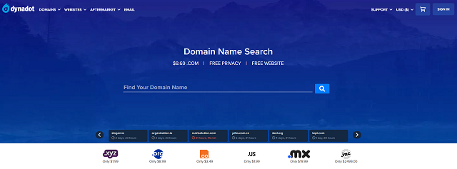 Screenshot of Dynadot home page