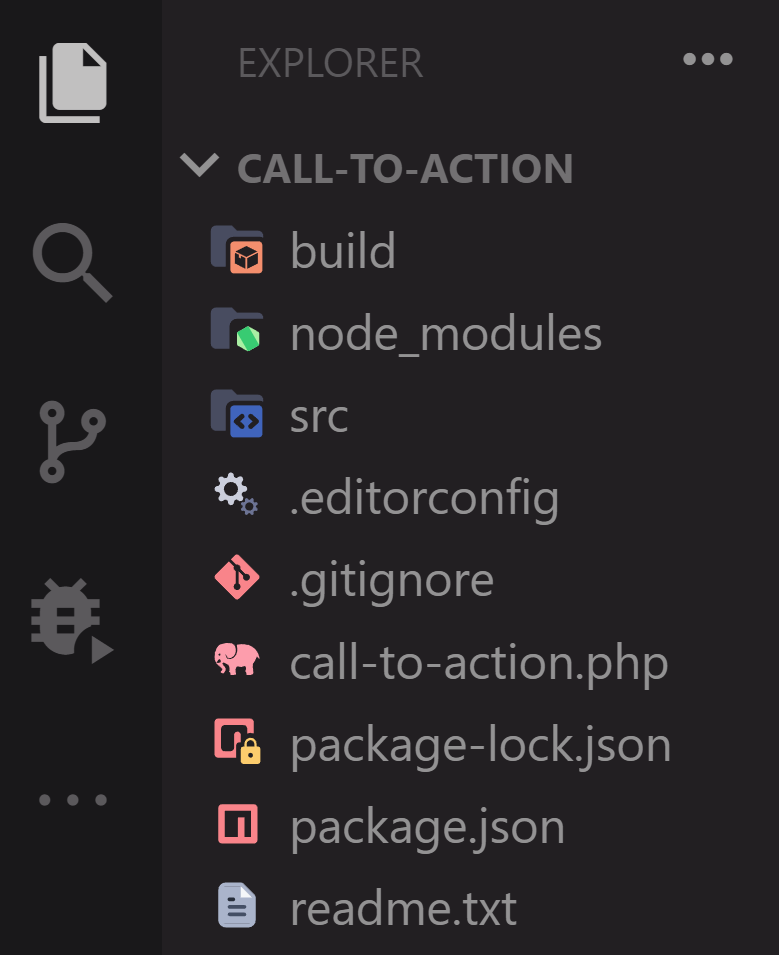 Files and directories of a block plugin as seen in VS Code’s Explorer.