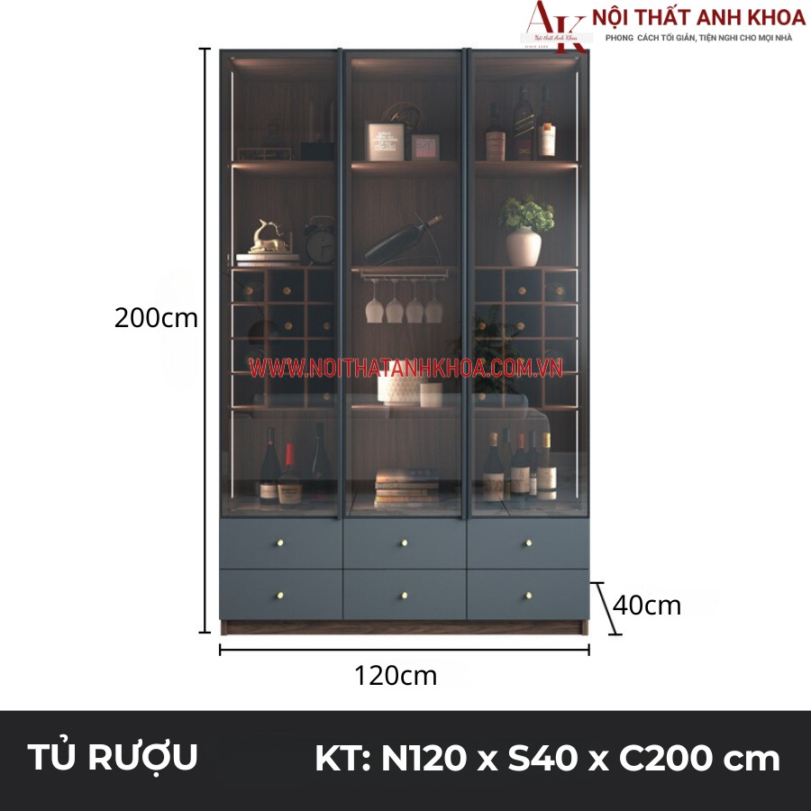 Kích thước tủ của tủ rượu cánh kính N12 x S40 x C200 (cm)