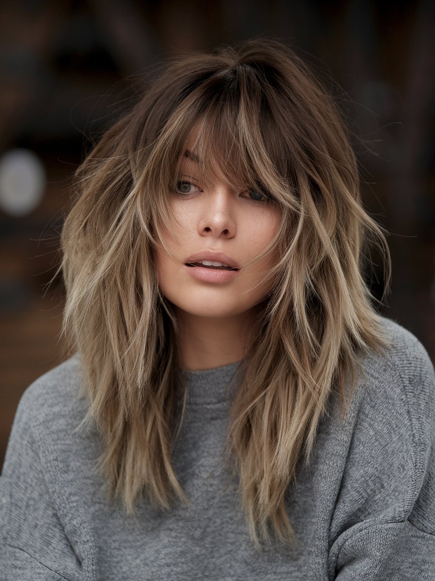 32. Wavy Shaggy Layers With Bangs