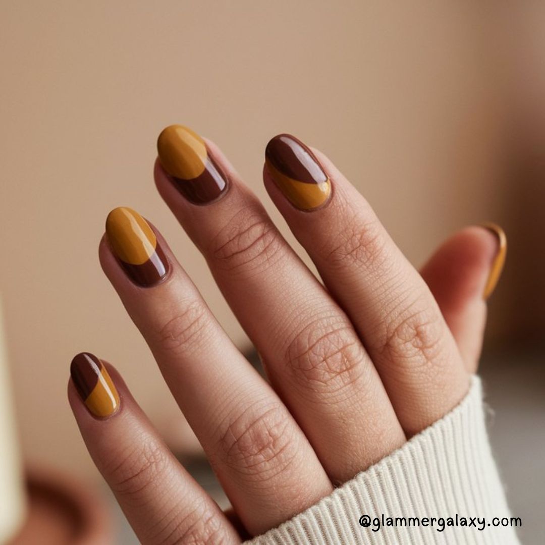 Bold Fall Nail Art Designs Having Two-Tone Fall Nails
