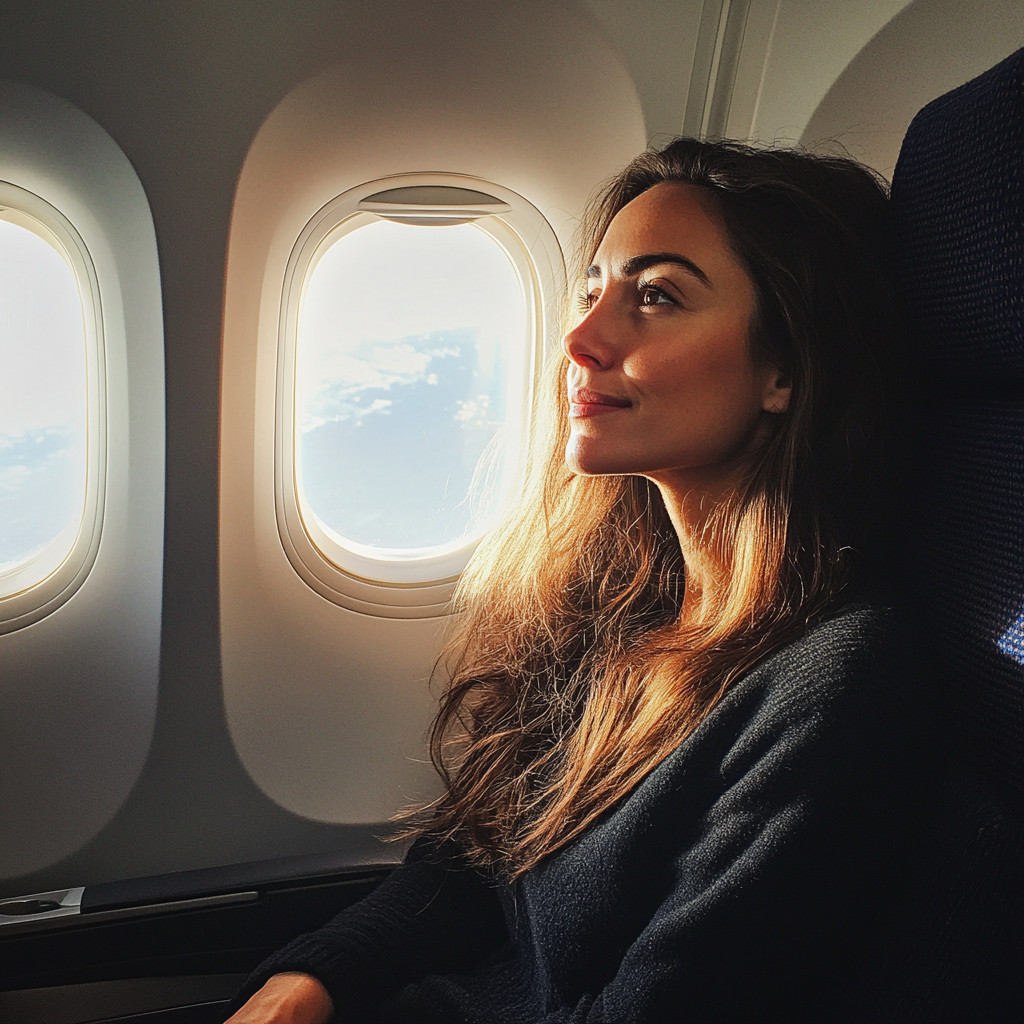 A woman sitting in an airplane | Source: Midjourney