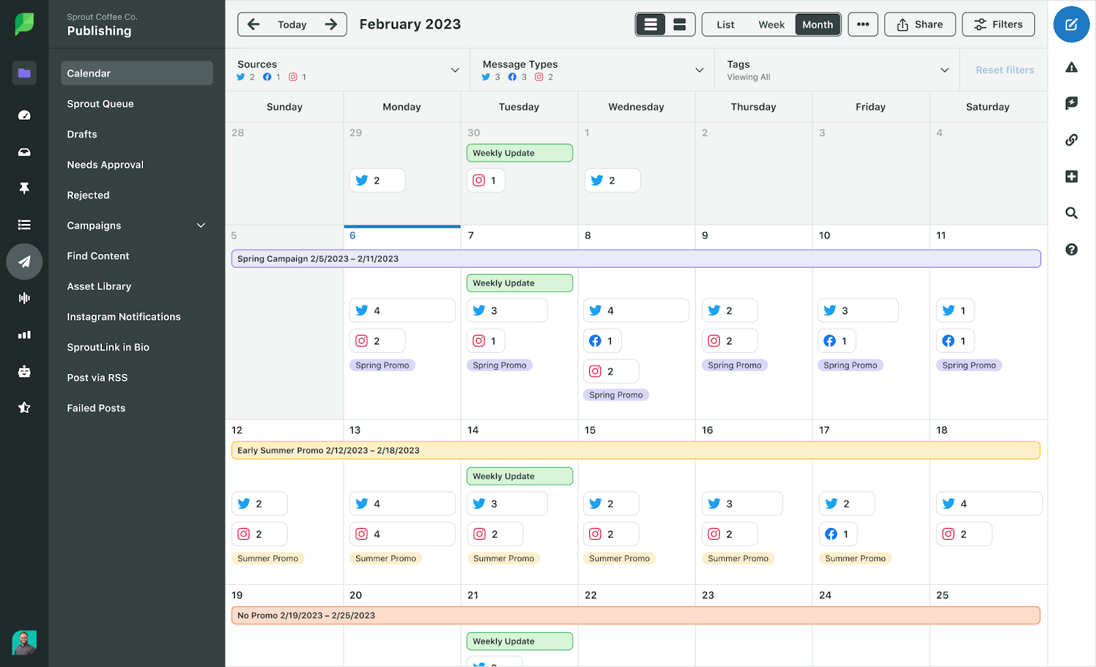 Sprout Social content calendar