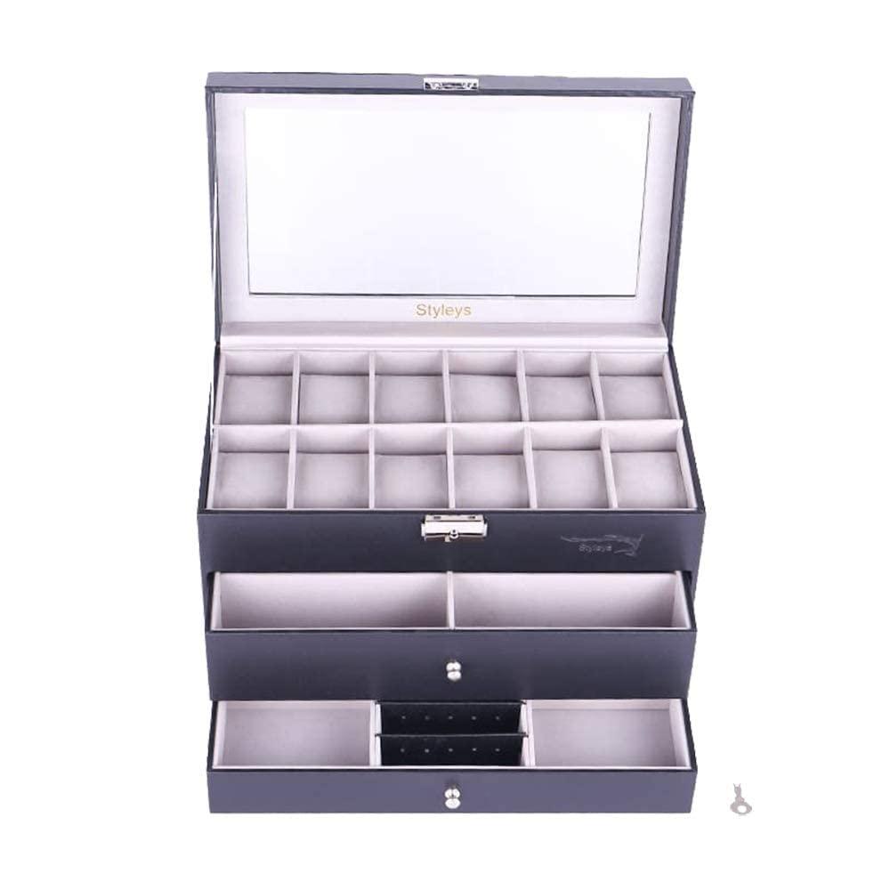 Styleys 12 Slot Faux Leather Lockable Watch Organizer Box