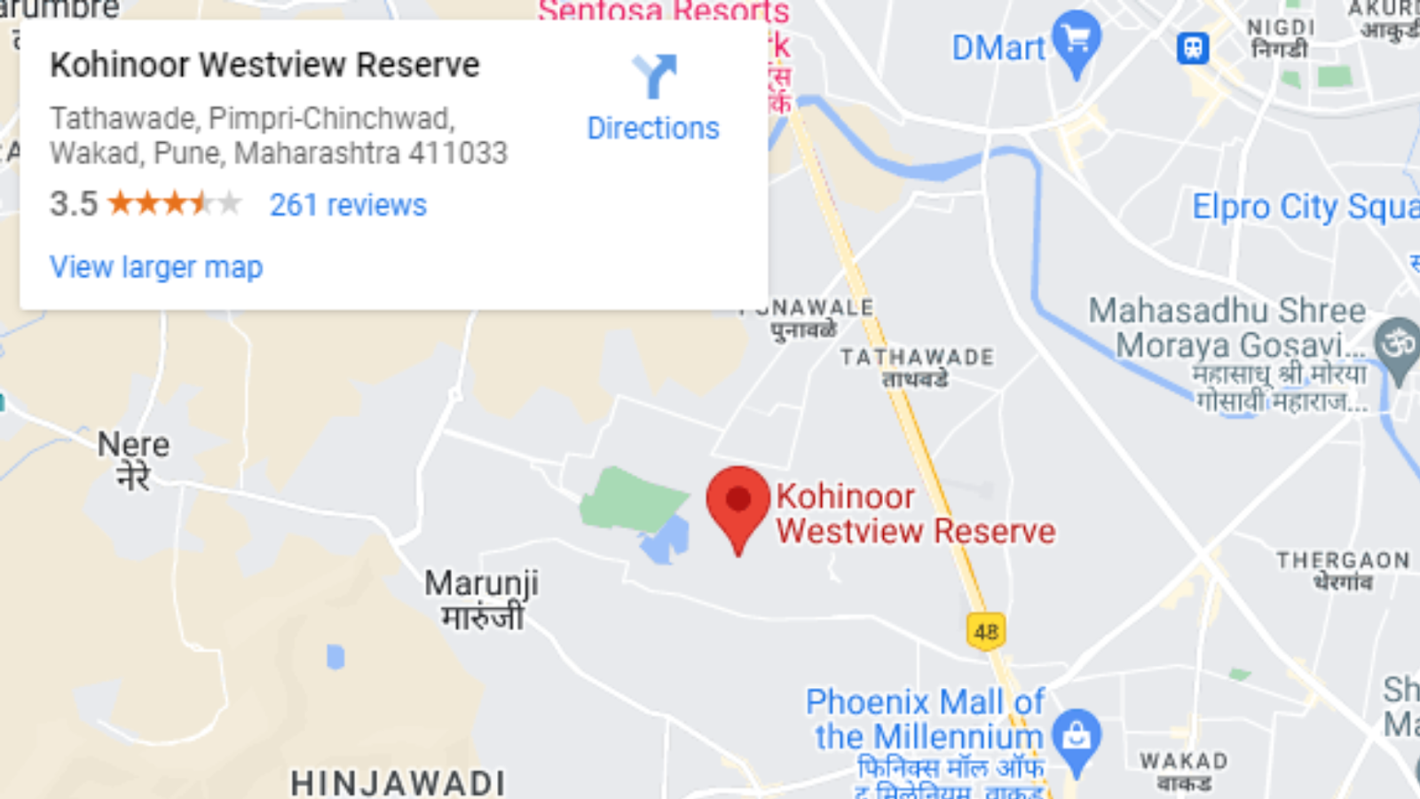 Kohinoor Westview Reserve location on Google Maps.