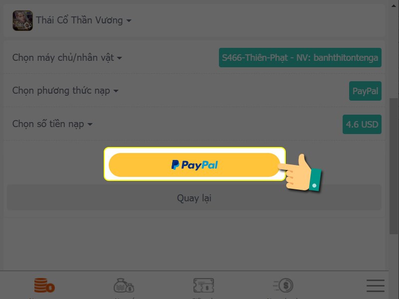 Nhấn nạp PayPal