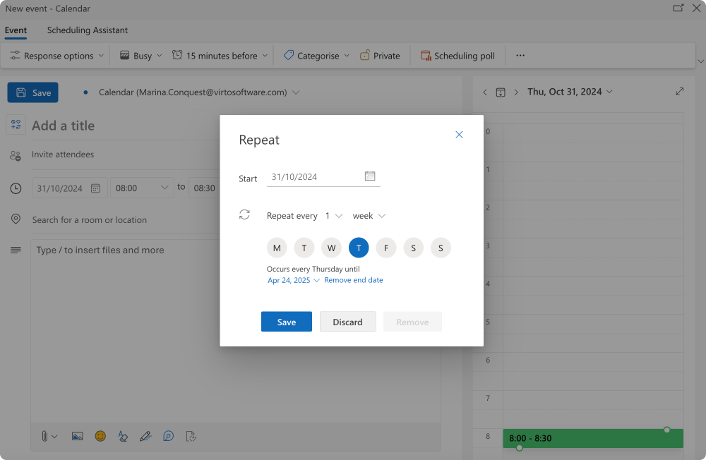 Pic. 20. Setting up recurrent events.