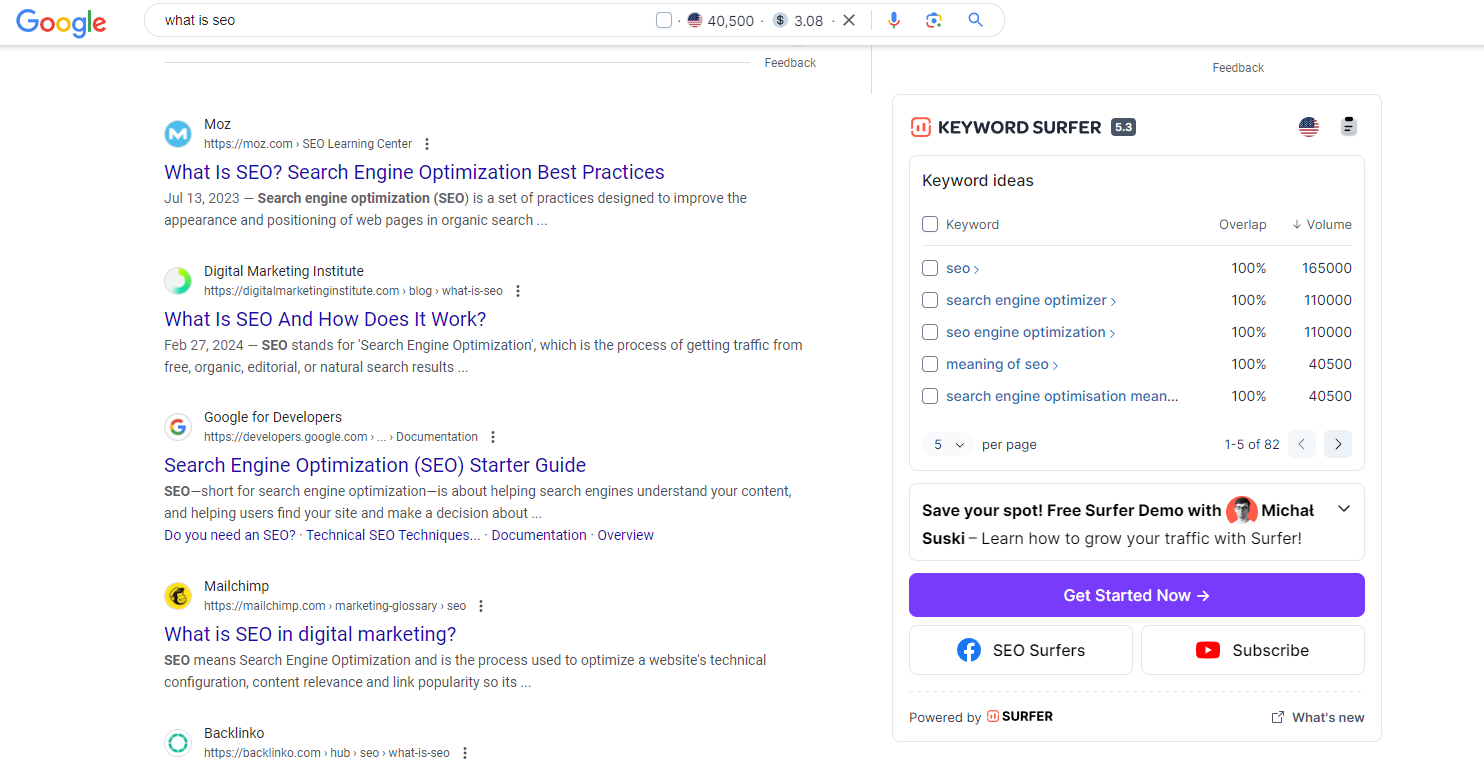 Keyword Surfer Extension