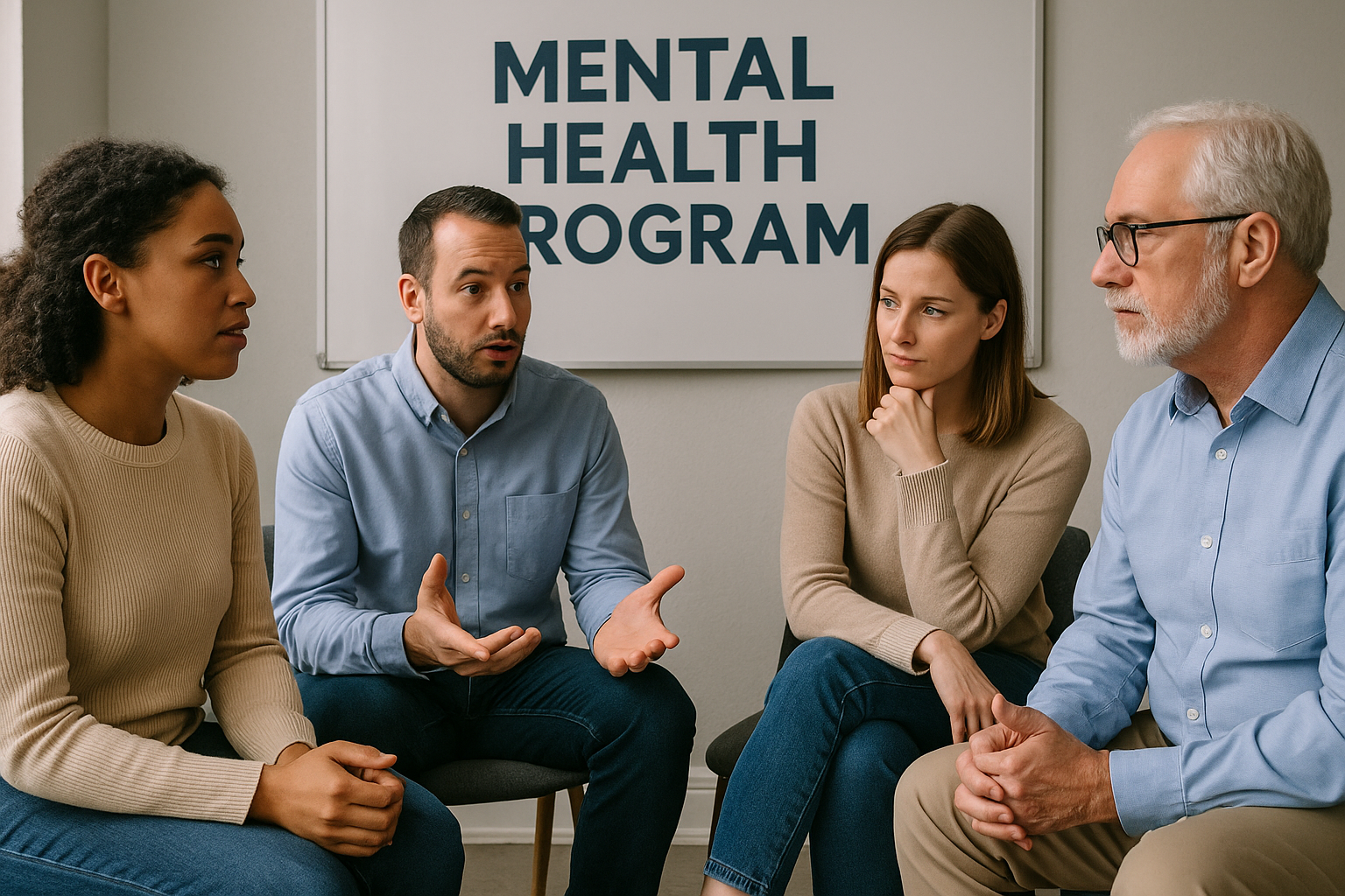 mental health affiliate programs shown with people discussing their issues with a therapist helping them