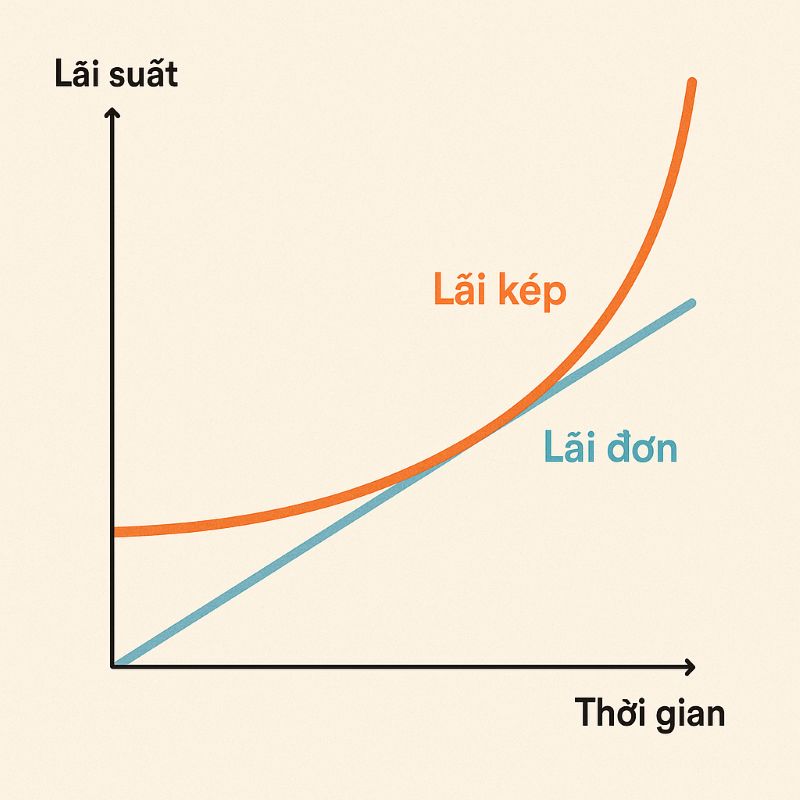 Biểu đồ so sánh tăng trưởng lãi đơn và lãi kép