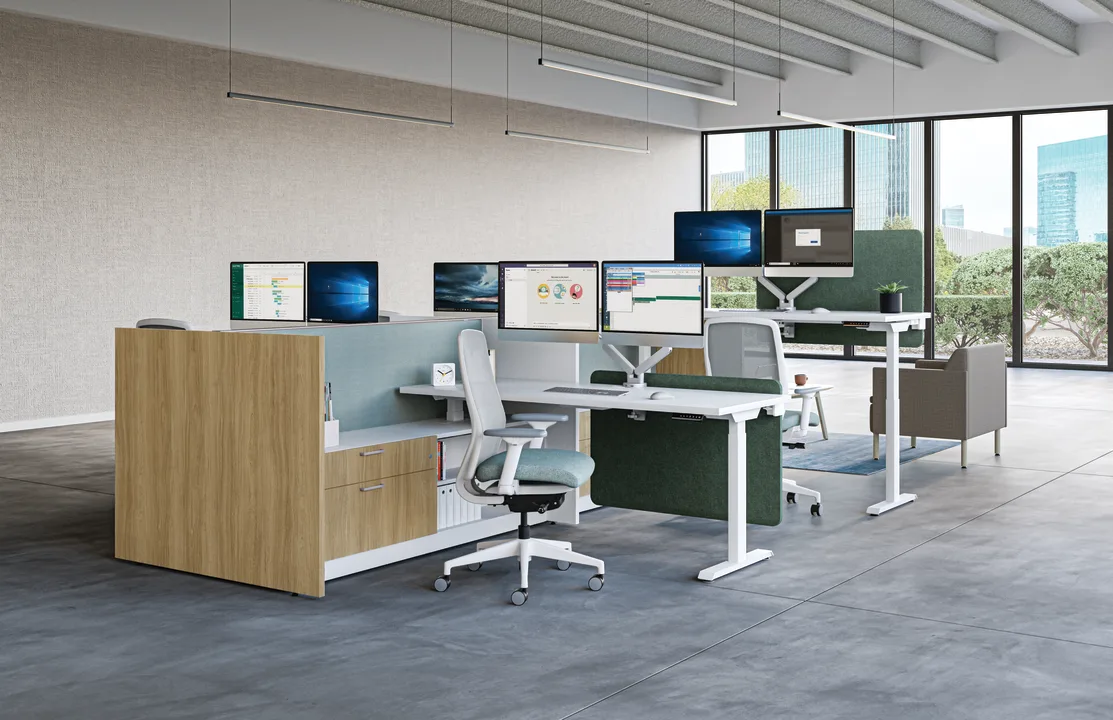 Ergonomic chair, desk, and monitor | HON-Accelerate-500-010 | Image from Hon