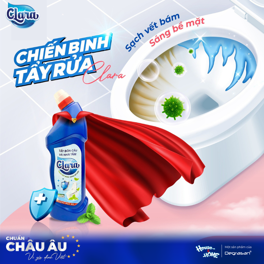 Tẩy bồn cầu và nhà tắm Clara - sạch vết bám, sáng bề mặt