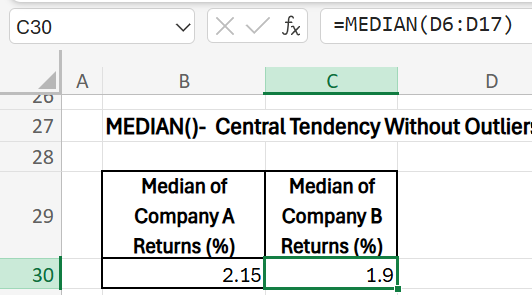 statistical functions in excel - median