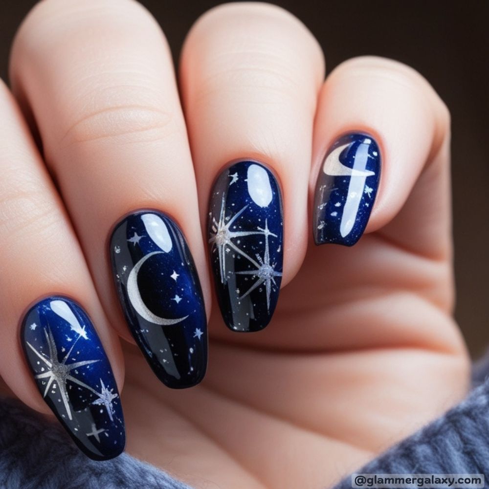 Winter Nail Ideas having Magical Celestial Designs
