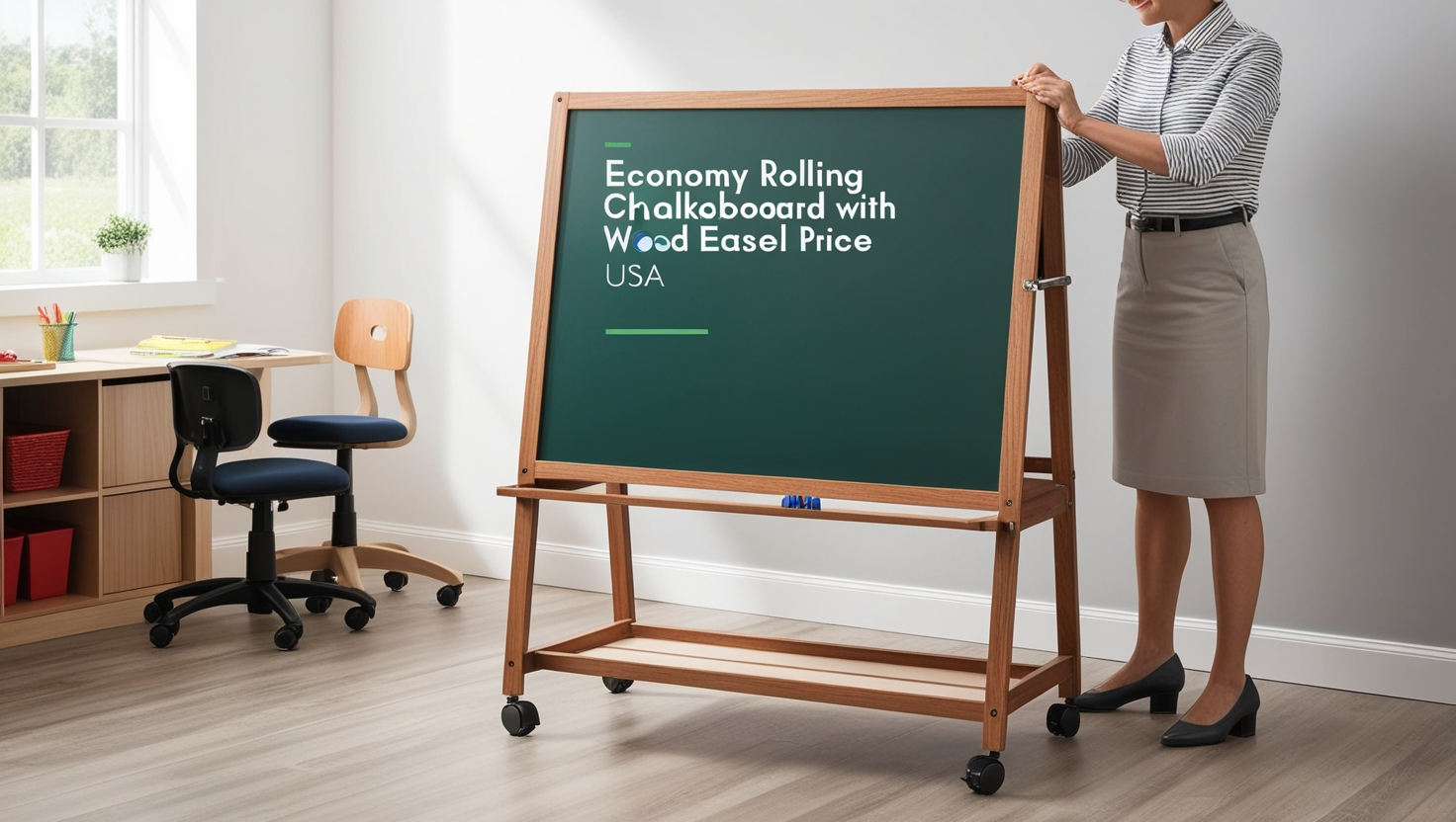 ﻿Economy Rolling Reversible Chalkboard with Wood Easel Price USA