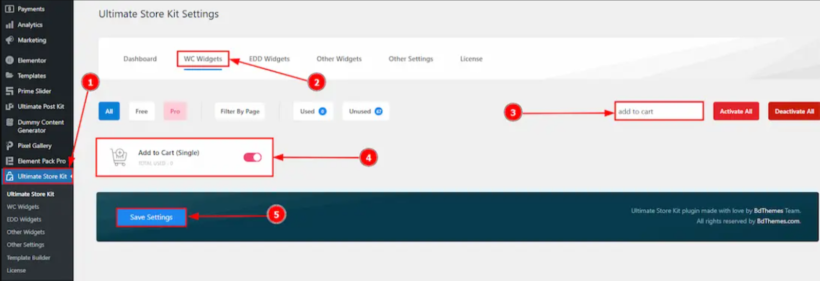 Enable the Add to Cart Widget from the Ultimate Store Kit