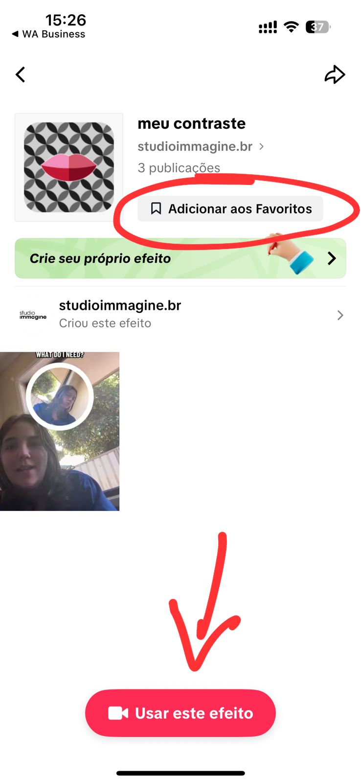 Filtro de contraste da Studio Immagine no TikTok