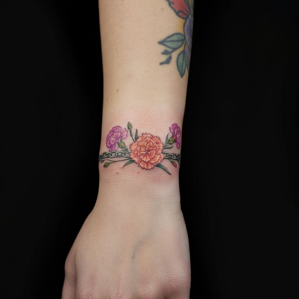 Carnation Wrist Band Tattoo