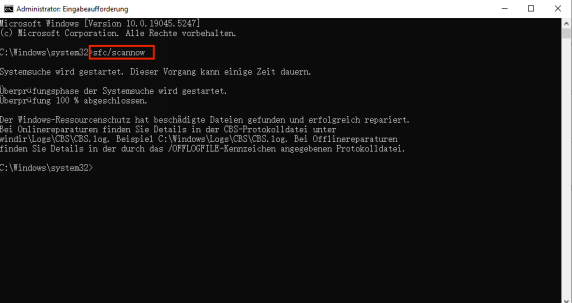Geben Sie „sfc /scannow“ ein