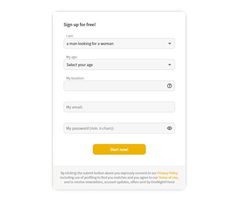 onenightfriend dating site registration process