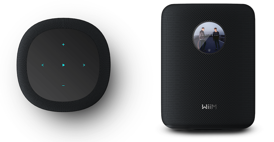 WiiM Sound smart speaker top and front views.