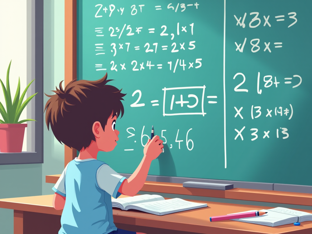 A child solving a math problem on the class board