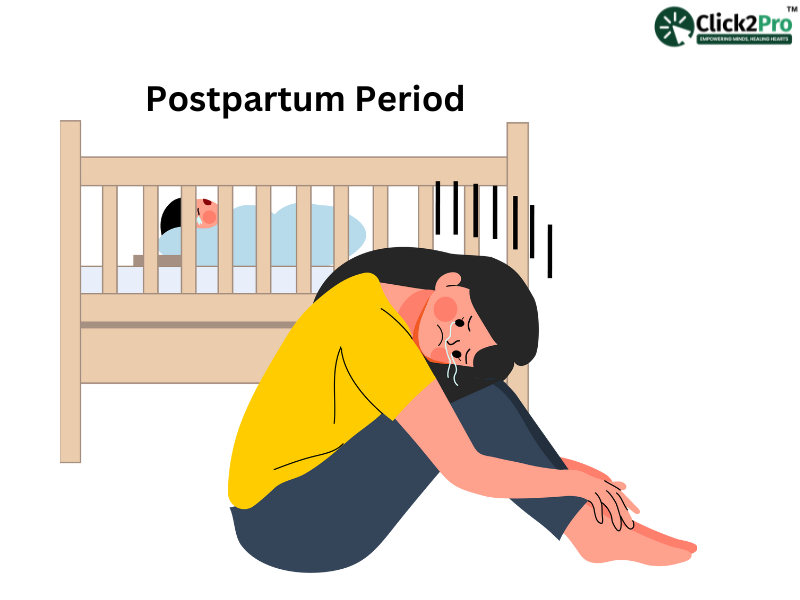 Illustration of a mother during the postpartum period, highlighting challenges of intimacy after parenthood.