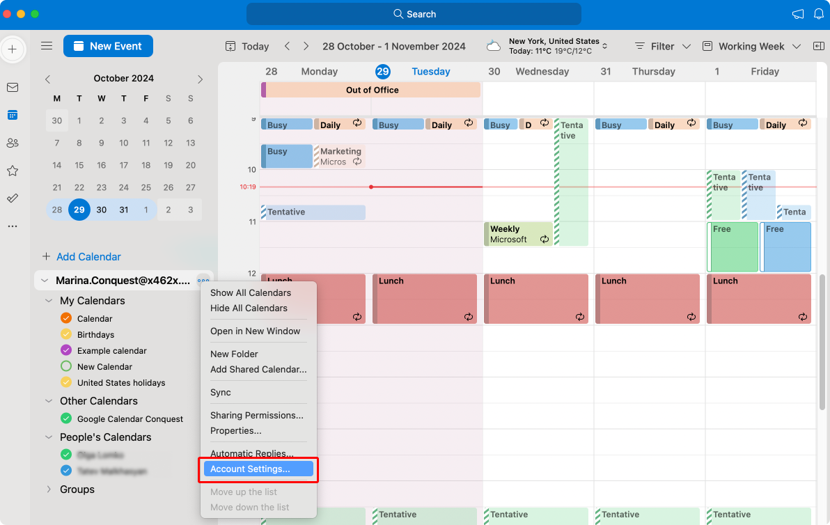 Pic. 10. Navigating to “Account Settings” in Outlook for Mac.