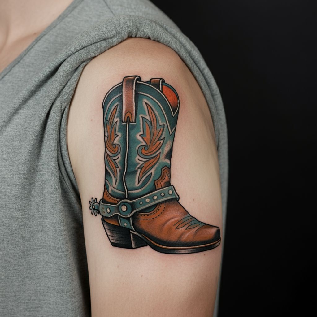 Traditional Cowboy Boot Tattoo
