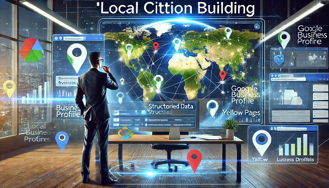 Illustrative guide to local citation building, showing strategies to improve local search rankings and enhance online visibility for businesses.
