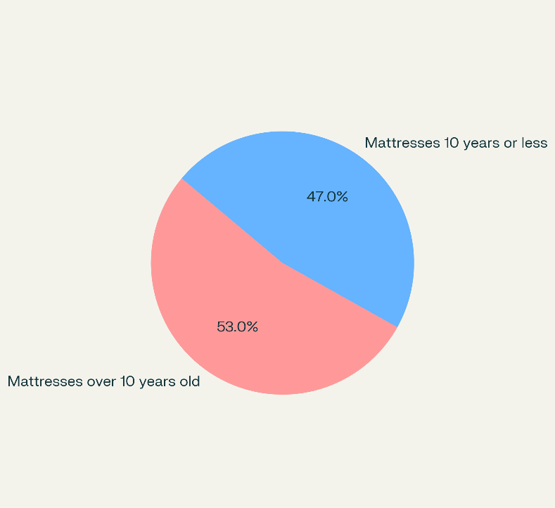 Pie Chart Illustrating Distribution of Mattress Age amongst New Zealanders