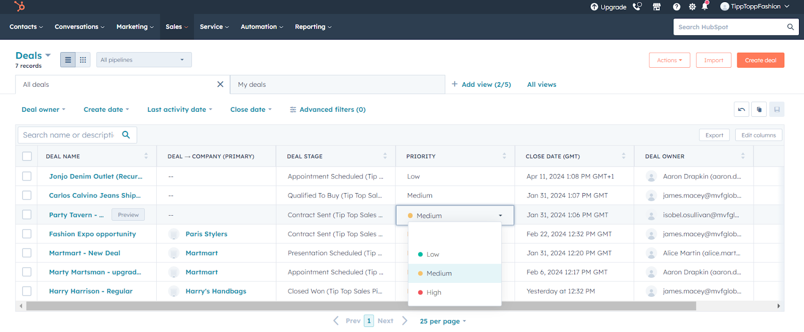 Hubspot interface