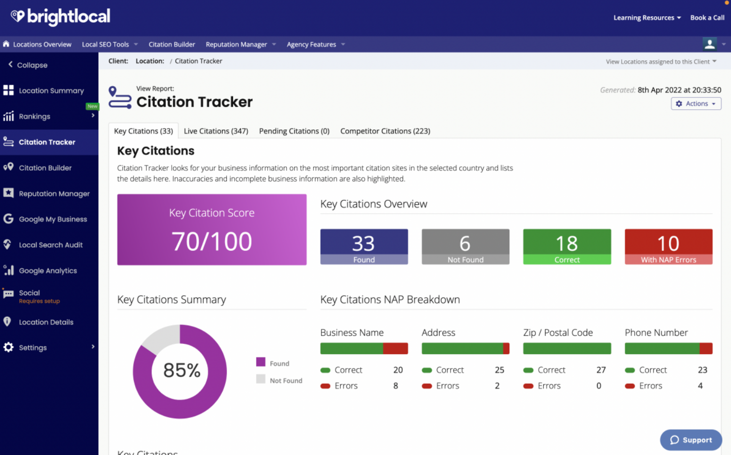 BrightLocal Citation Tracker