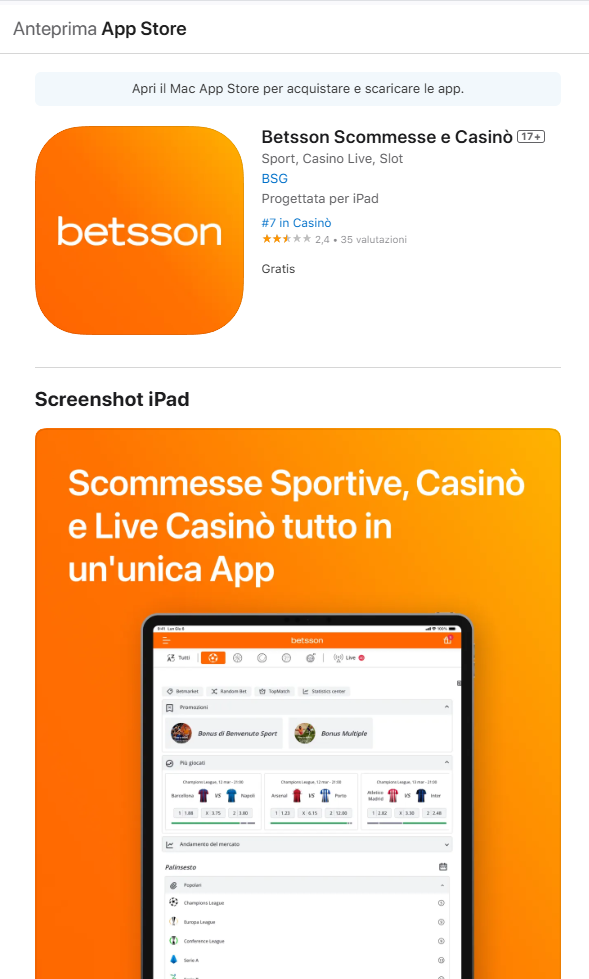 Download app Betsson IOS 