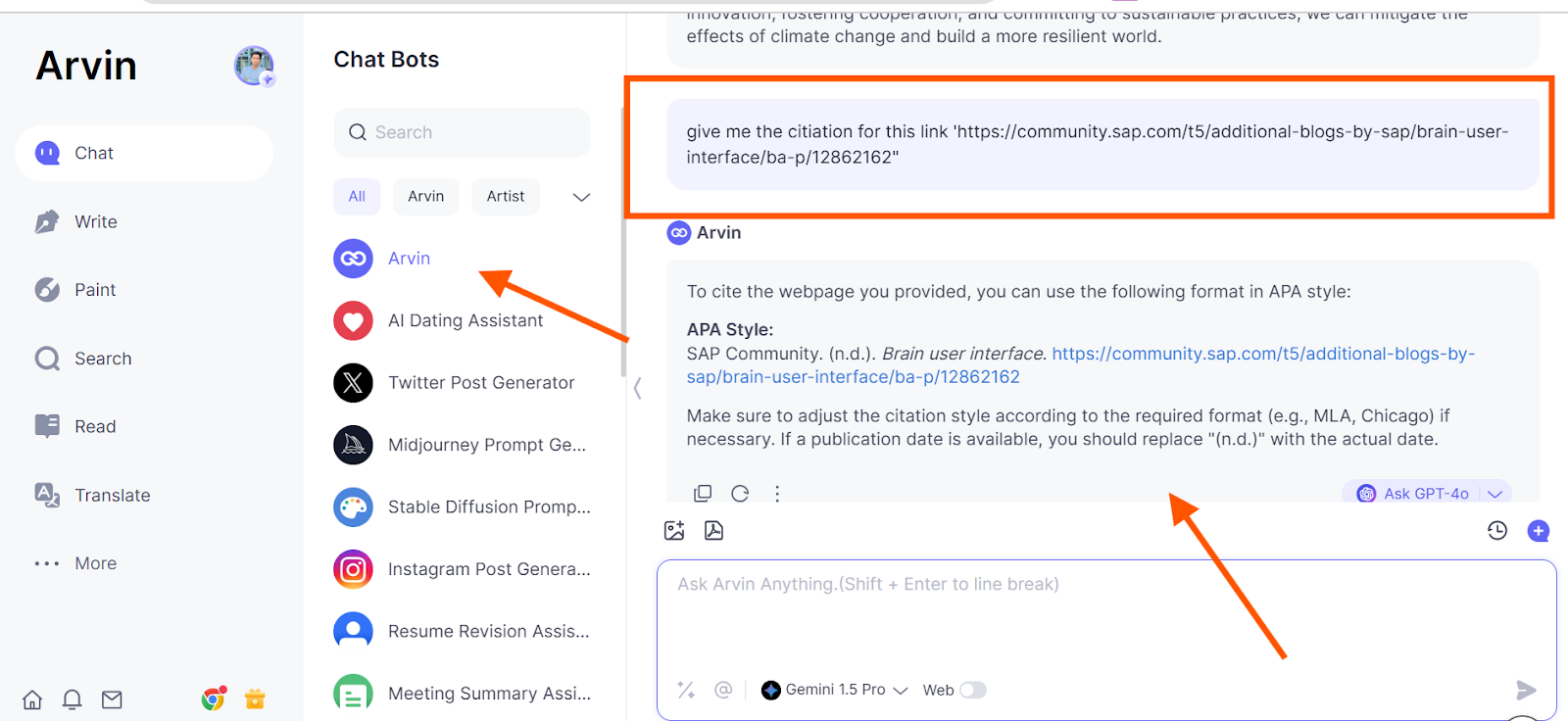 How to Use Arvin AI for et al. Citations