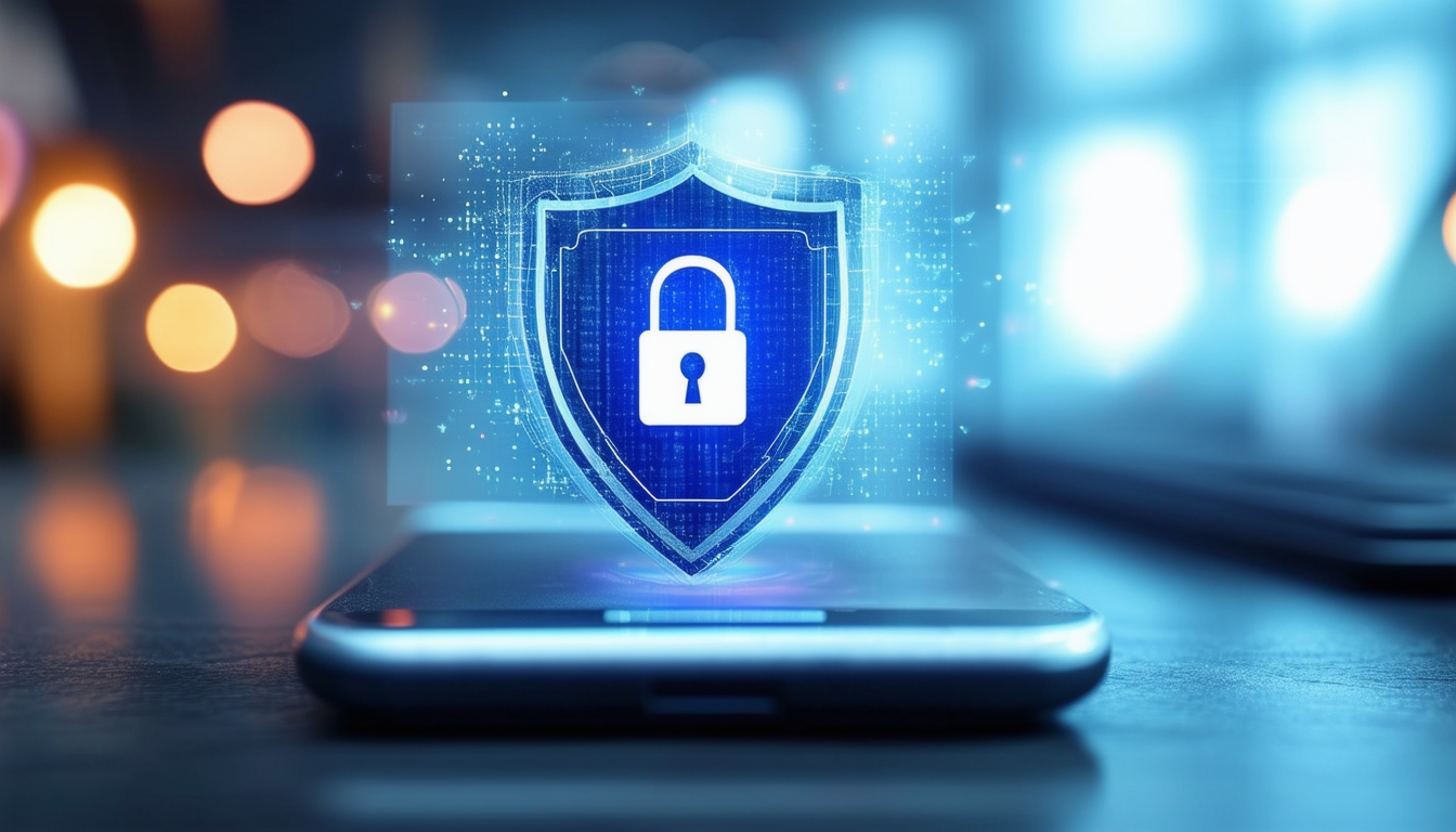 A secure VoIP call symbolized by a phone with a sh