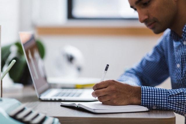 man, writing, laptop show the concept of most sober college students and schools